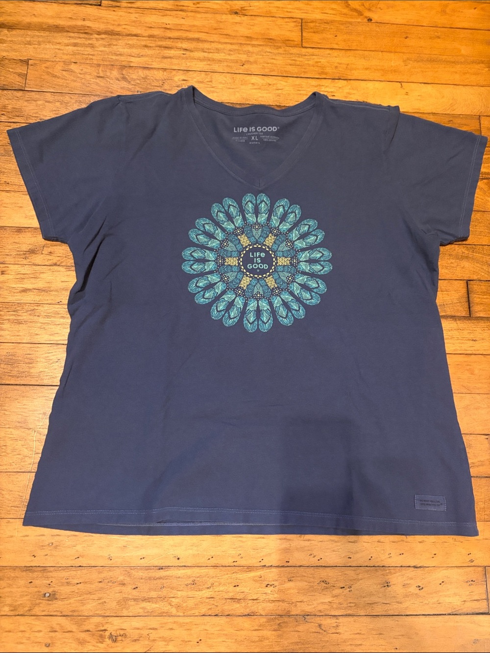 Life Is Good Navy Tee with Teal Floral/Flip Flop Picture